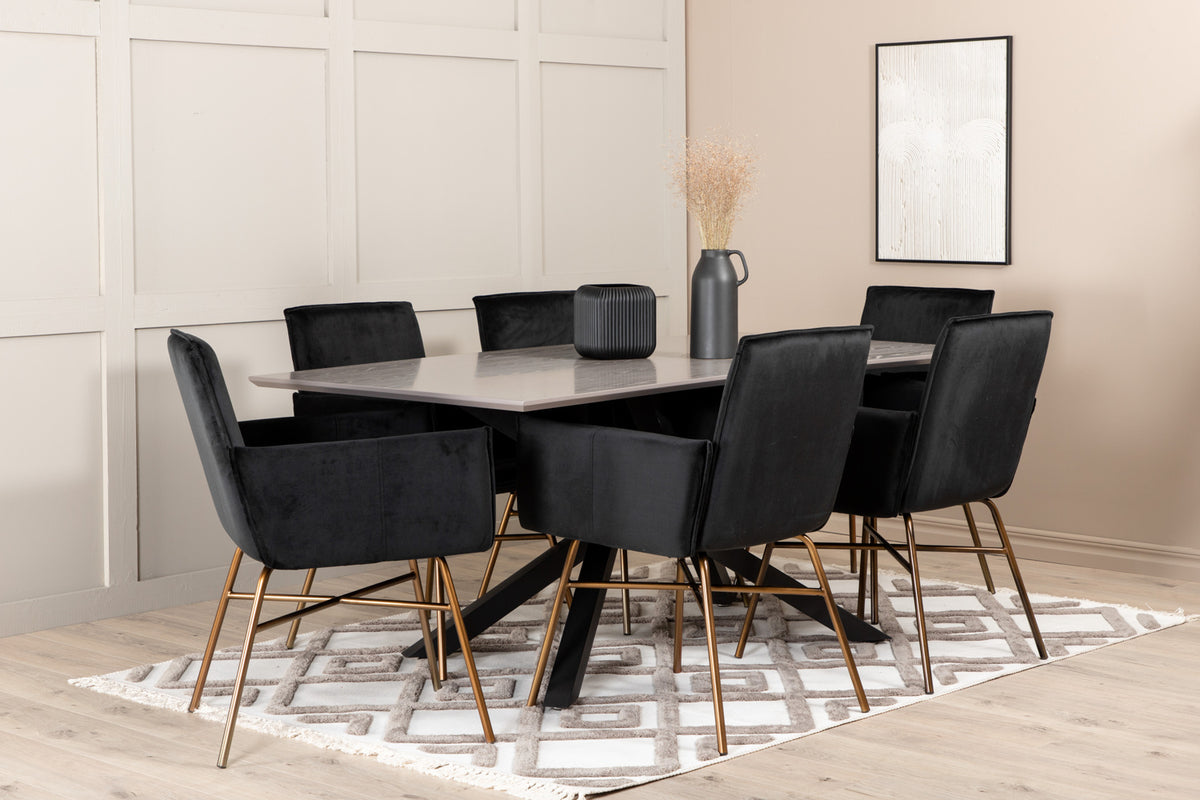 Dining Chair Black + Rectangular Dining Table 180 x 76 x 90 Black