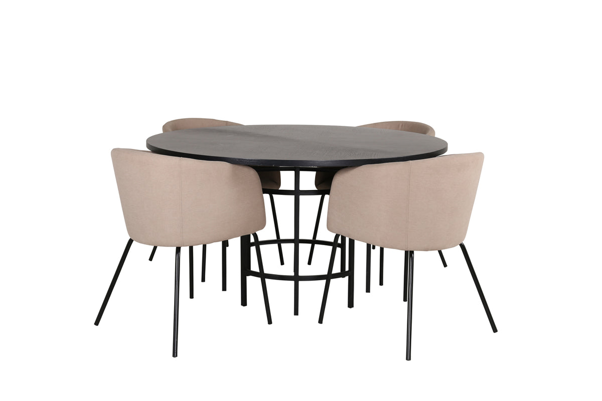 Round Dining Table ø140 Black + Dining Chair Beige
