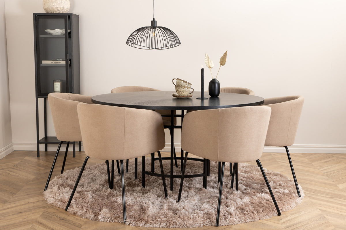Round Dining Table ø140 Black + Dining Chair Beige