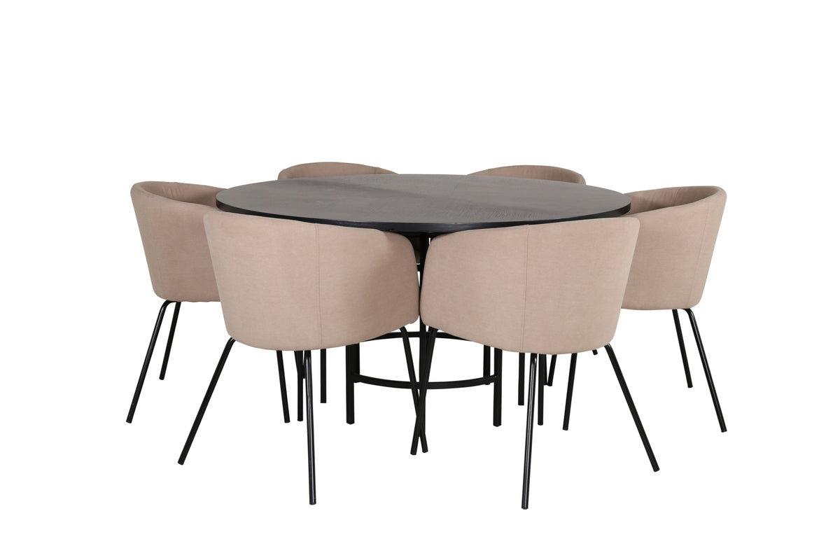 Round Dining Table ø140 Black + Dining Chair Beige