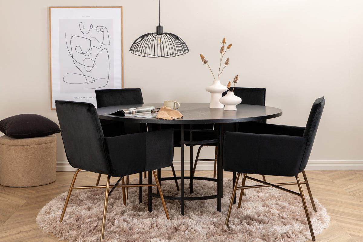 Round Dining Table ø140 Black + Dining Chair Black