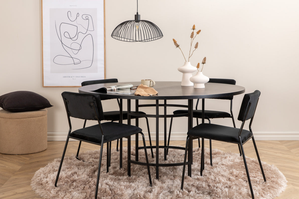 Round Dining Table ø140 Black + Dining Chair 2-pack Black
