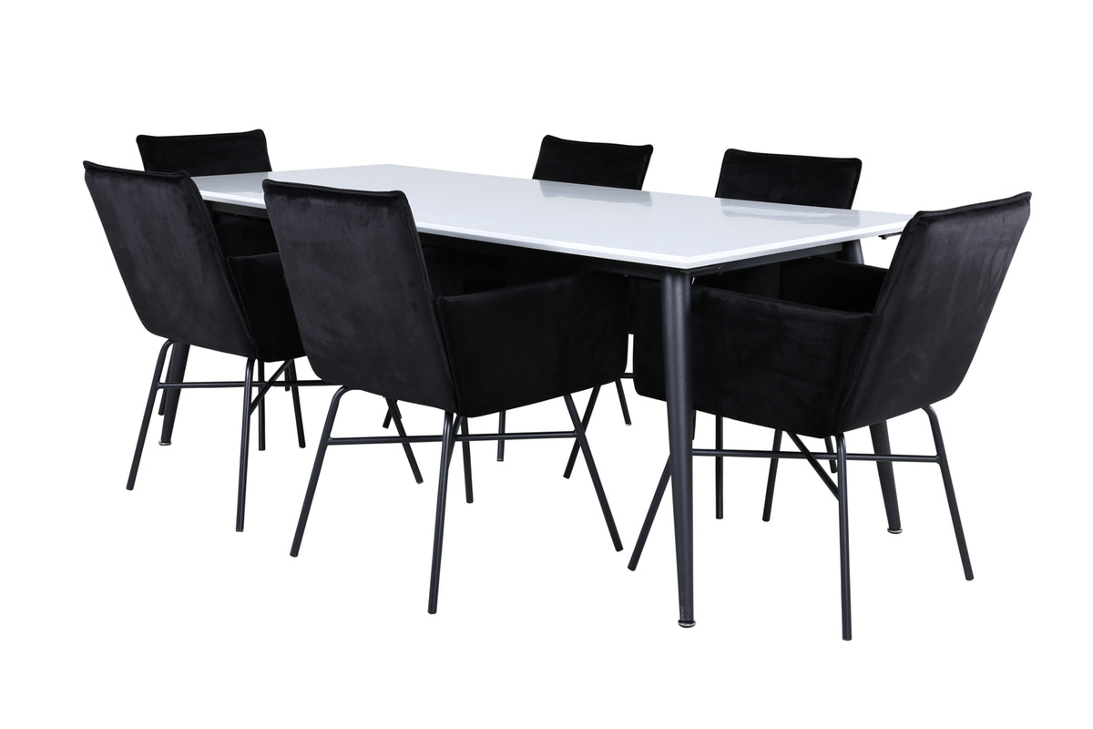 Rectangular Dining Table 76 x 195 x 90 White + Dining Chair Black