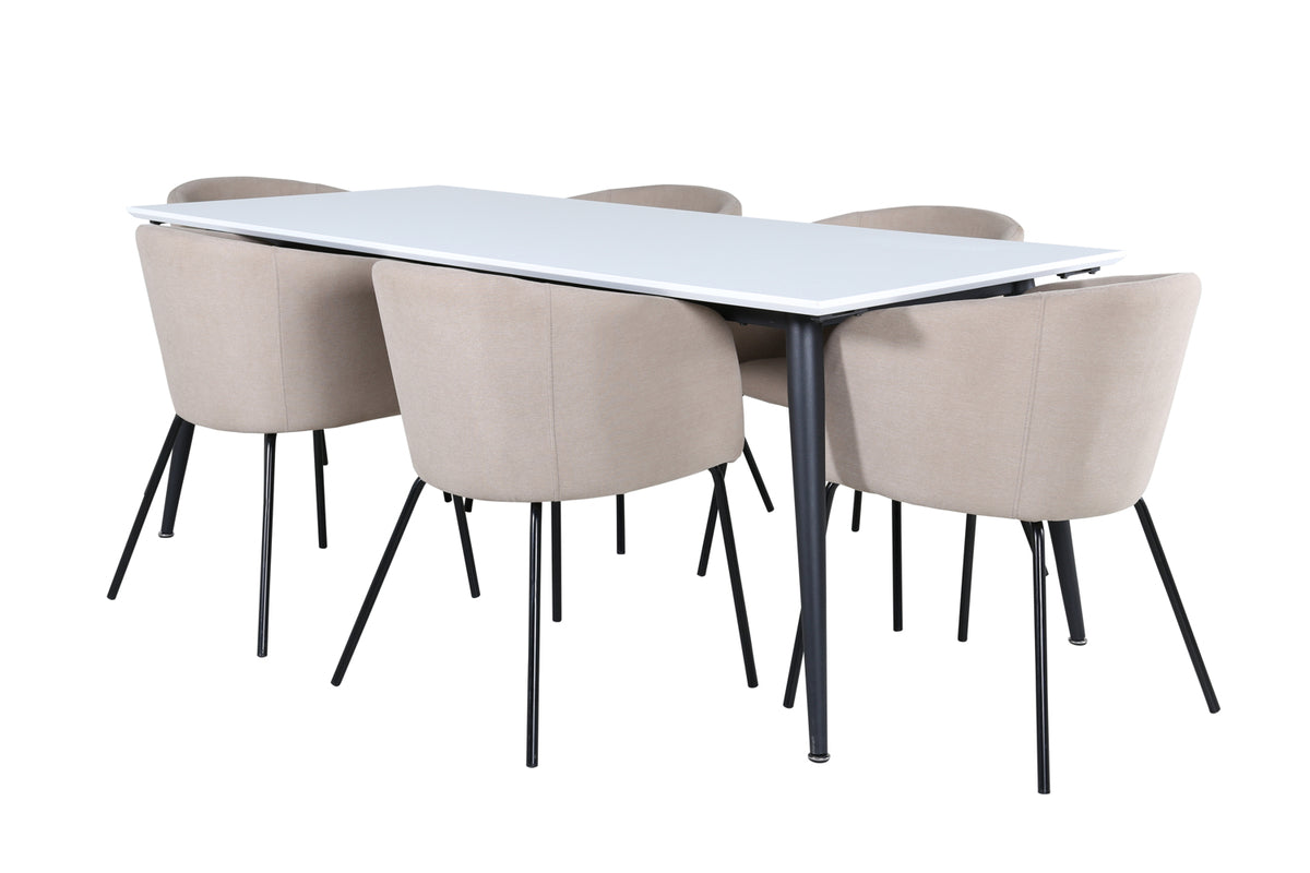 Dining Chair Beige + Rectangular Dining Table 76 x 195 x 90 White