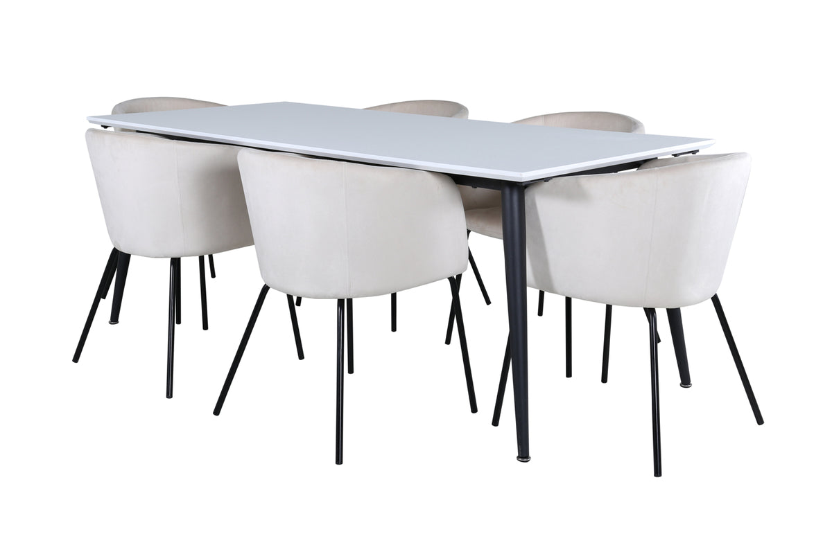 Dining Chair Beige + Rectangular Dining Table 76 x 195 x 90 White