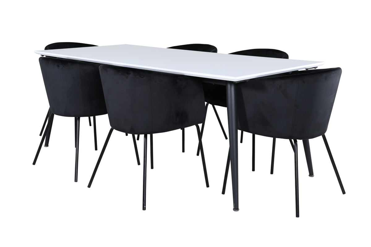 Dining Chair Black + Rectangular Dining Table 76 x 195 x 90 White