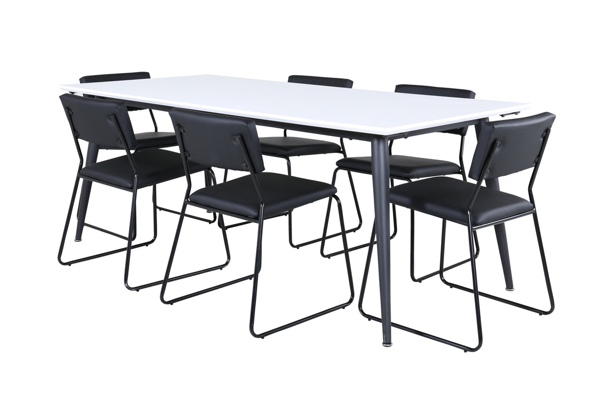 Rectangular Dining Table 76 x 195 x 90 White + Dining Chair 2-pack Black