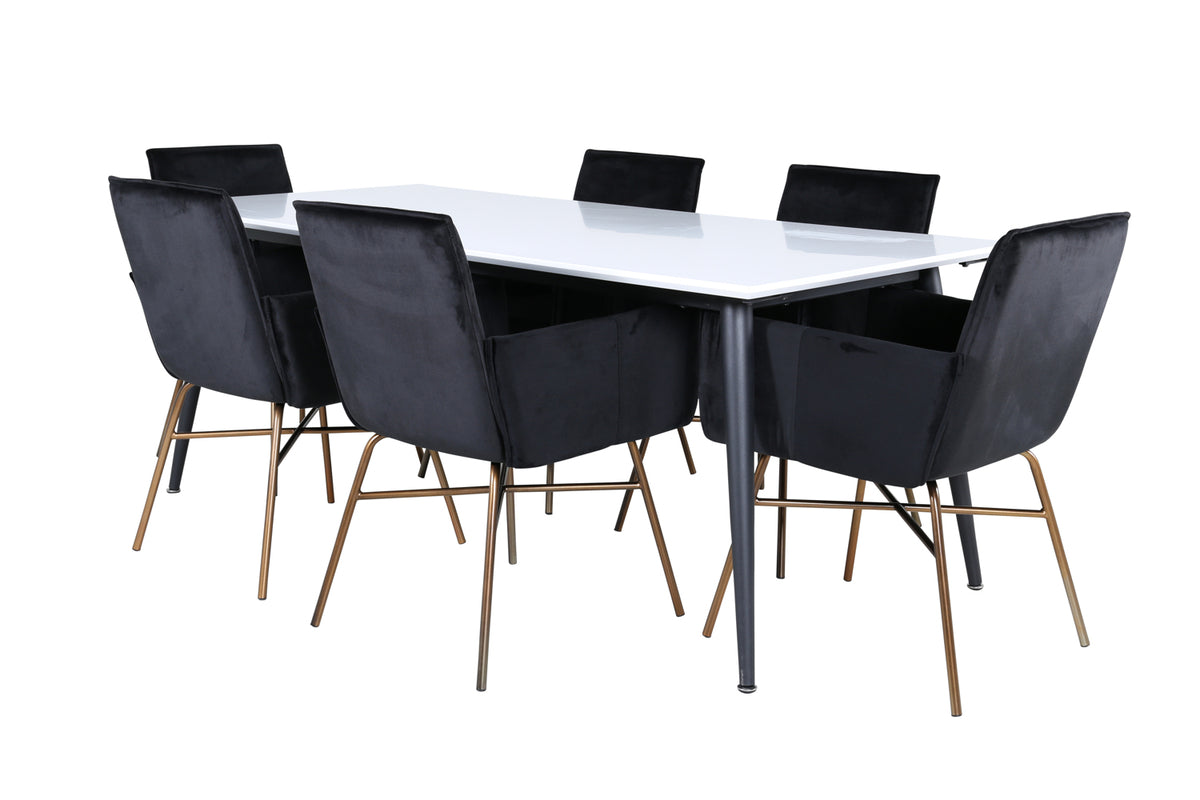 Rectangular Dining Table 76 x 195 x 90 White + Dining Chair Black
