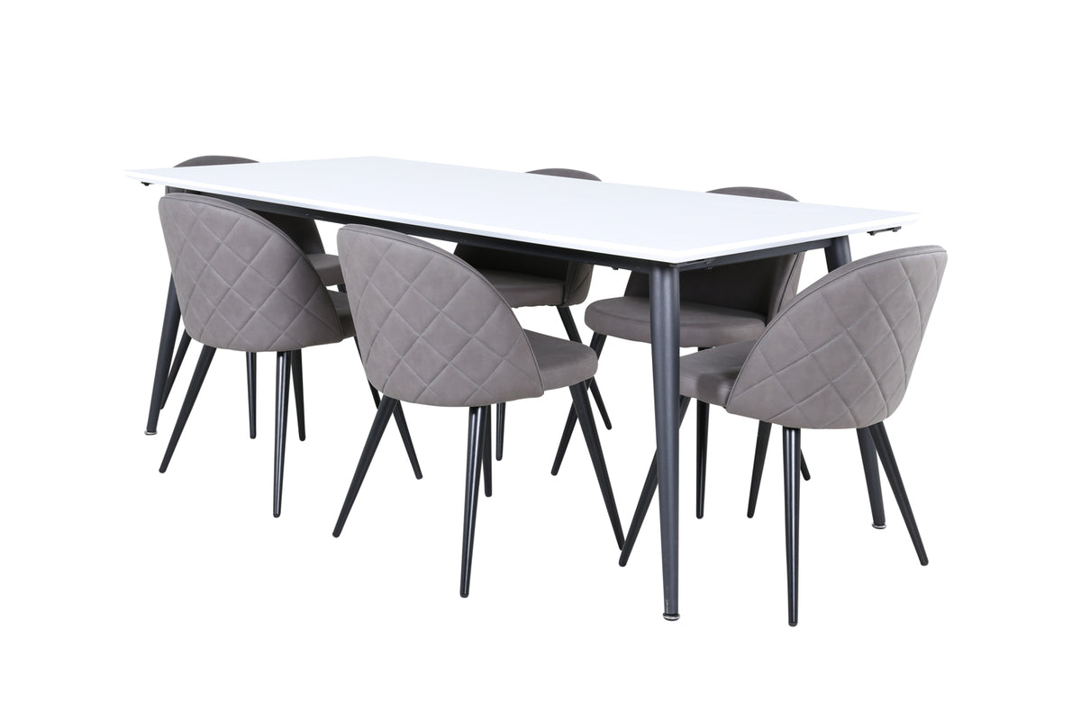 Rectangular Dining Table 76 x 195 x 90 White + Dining Chair 2-pack Grey