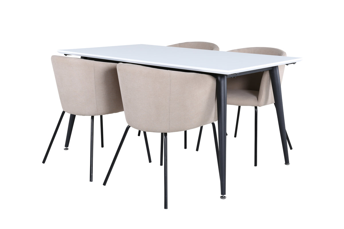 Dining Chair Beige + Rectangular Dining Table 76 x 150 x 90 White