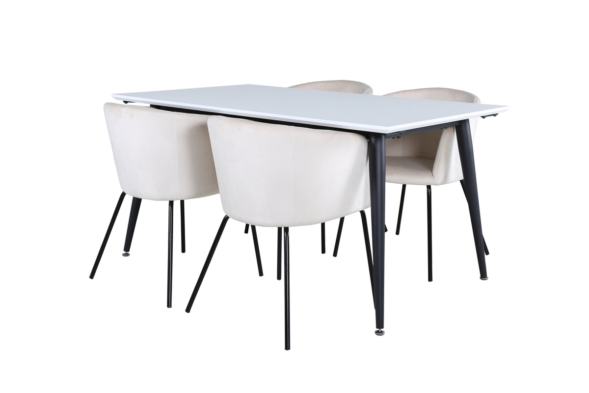 Dining Chair Beige + Rectangular Dining Table 76 x 150 x 90 White