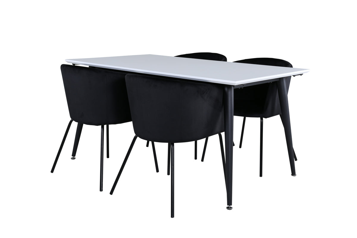 Dining Chair Black + Rectangular Dining Table 76 x 150 x 90 White