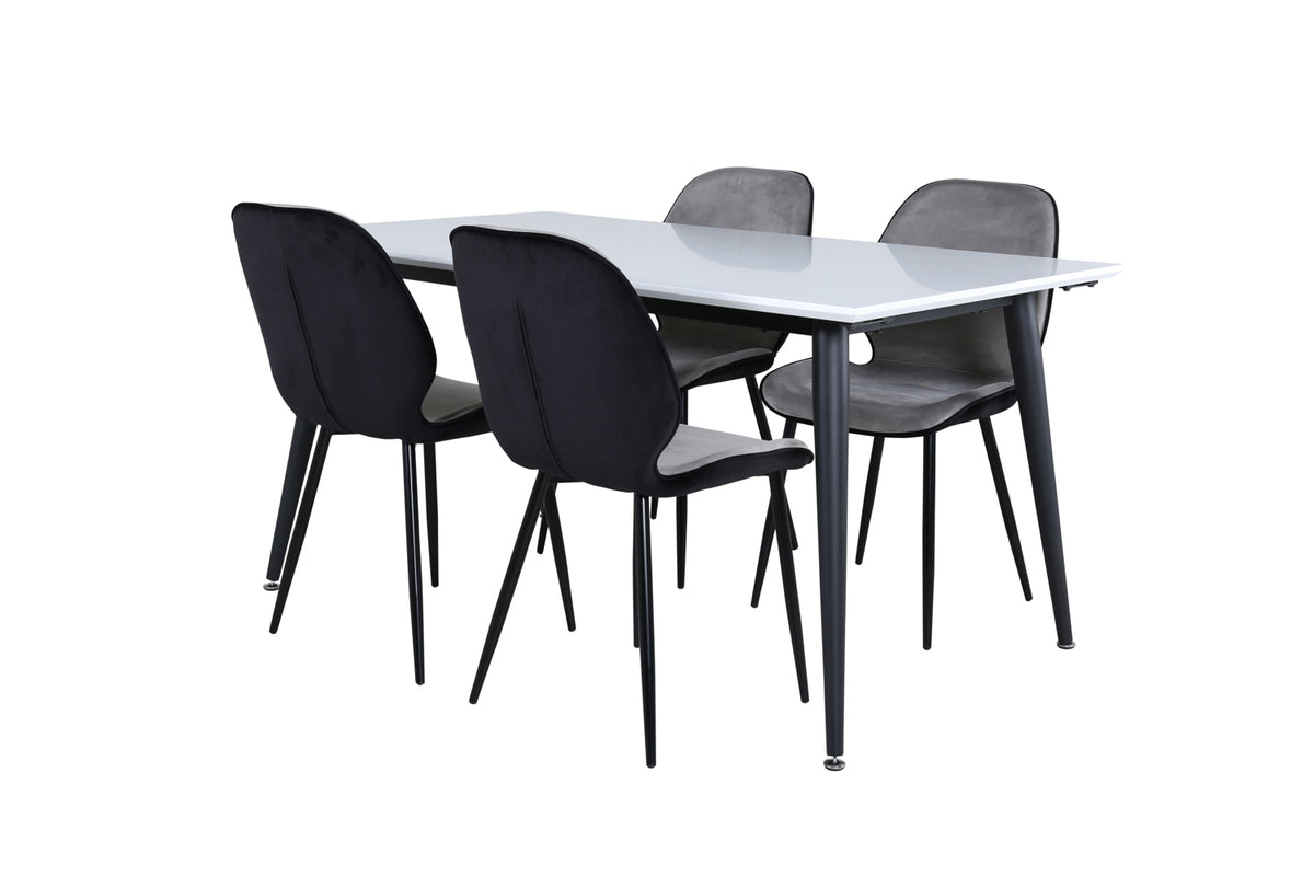 Dining Chair 2-pack Grey + Rectangular Dining Table 76 x 150 x 90 White