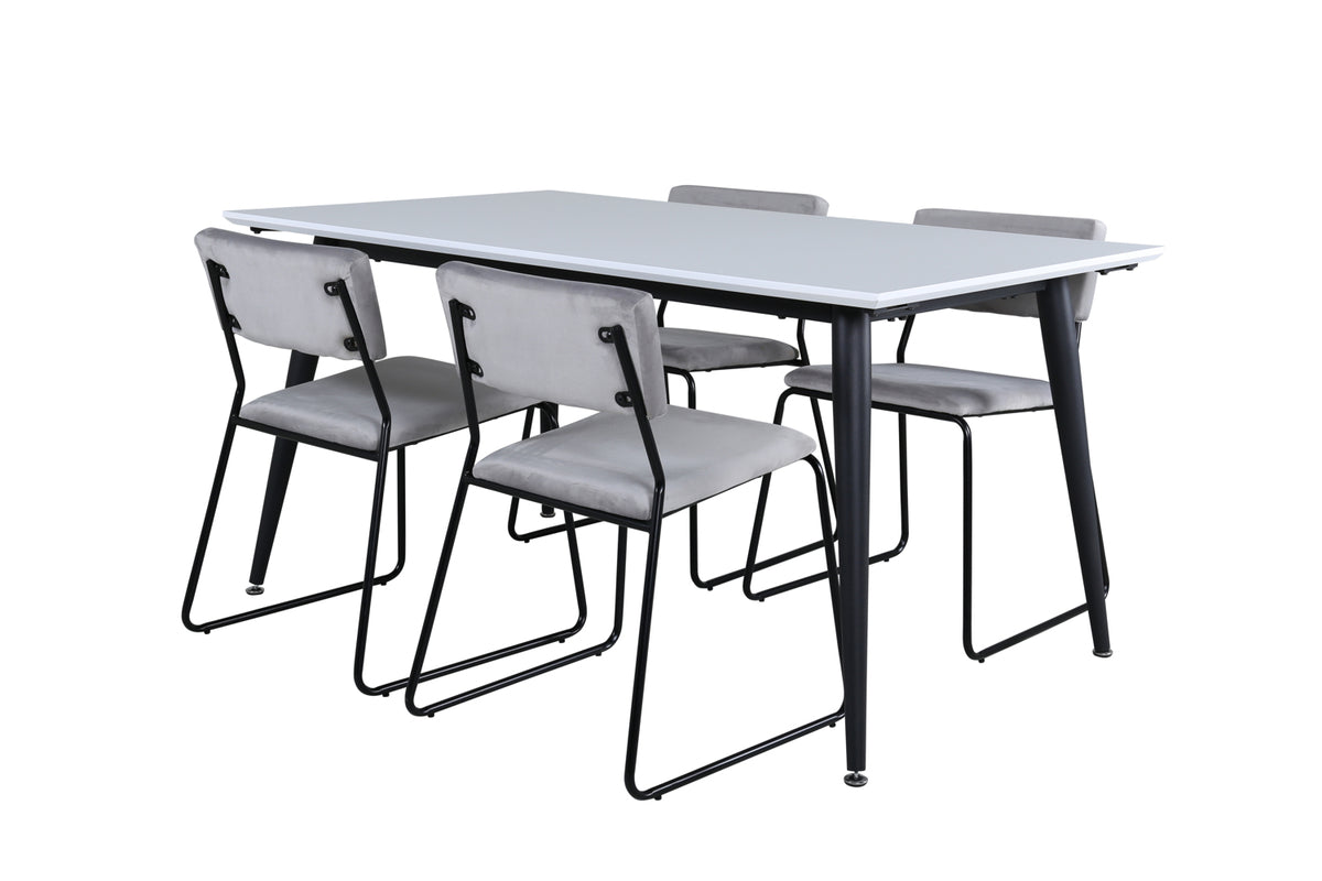 Rectangular Dining Table 76 x 150 x 90 White + Dining Chair 2-pack Grey