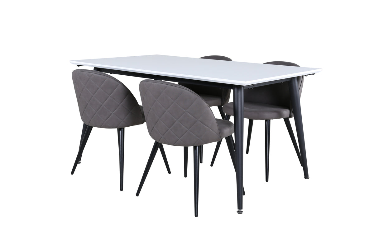 Rectangular Dining Table 76 x 150 x 90 White + Dining Chair 2-pack Grey