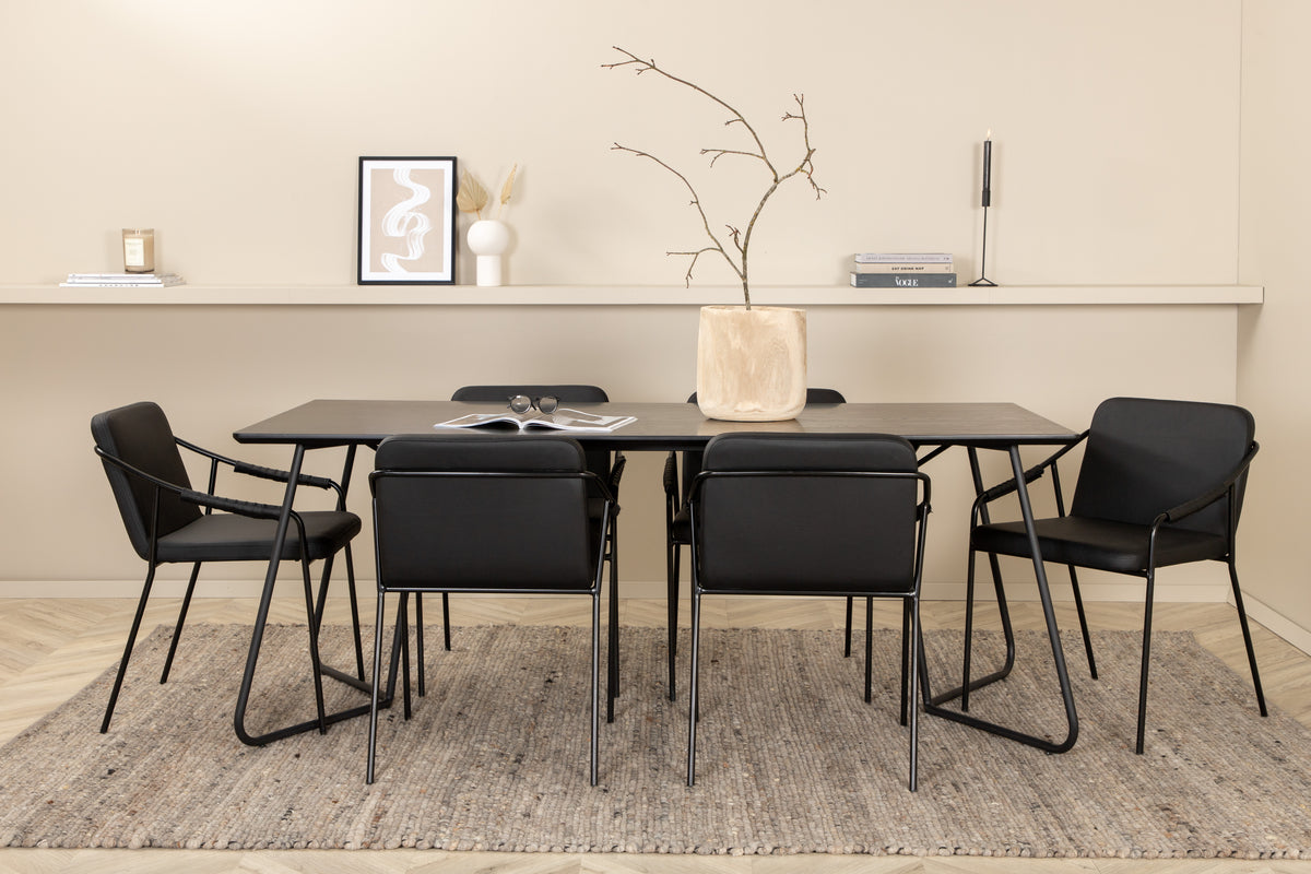 Rectangular Dining Table 75 x 190 x 90 Black + Dining Chair 2-pack Black