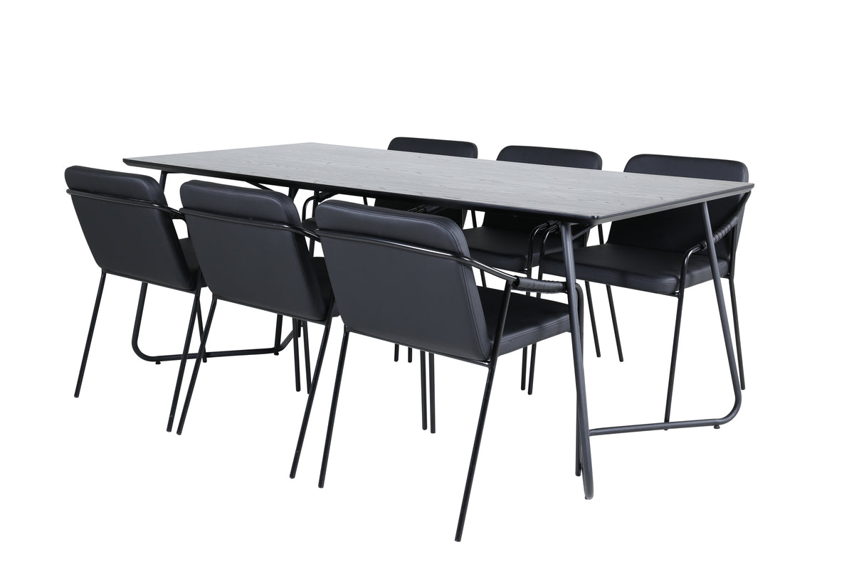 Rectangular Dining Table 75 x 190 x 90 Black + Dining Chair 2-pack Black