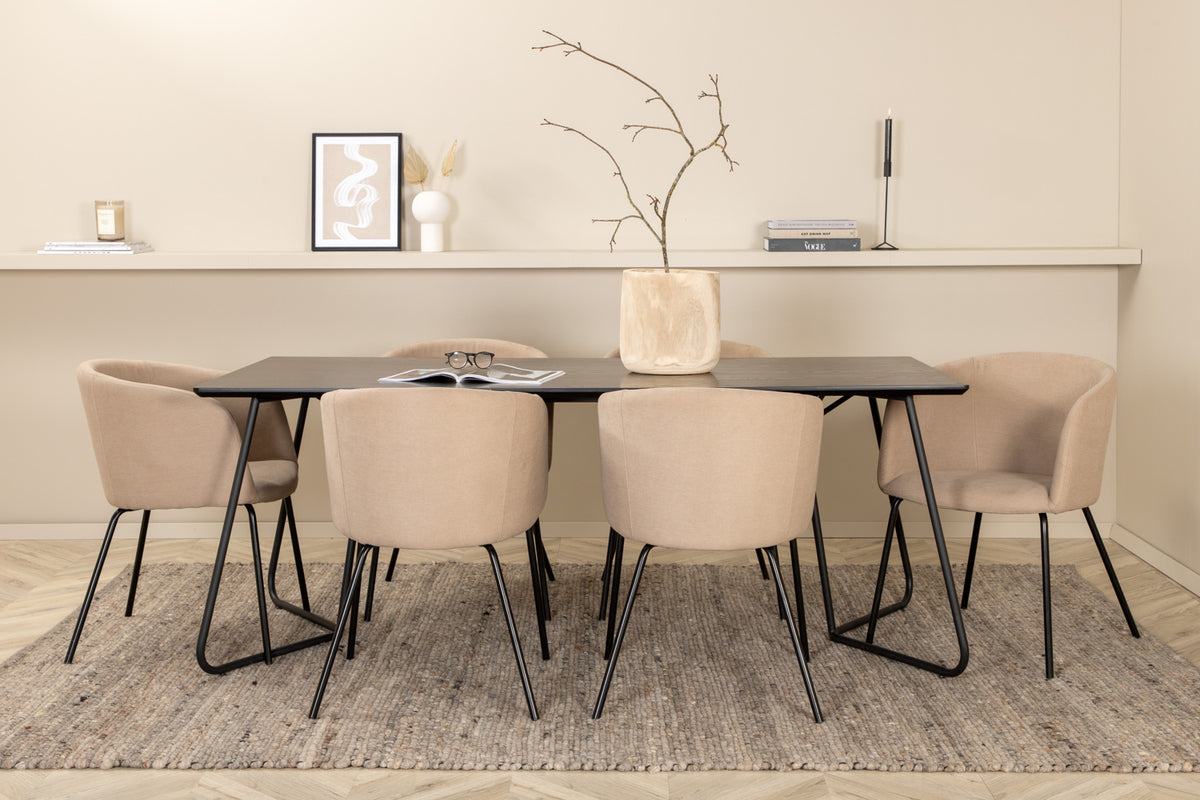 Dining Chair Beige + Rectangular Dining Table 75 x 190 x 90 Black