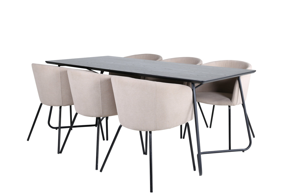 Dining Chair Beige + Rectangular Dining Table 75 x 190 x 90 Black
