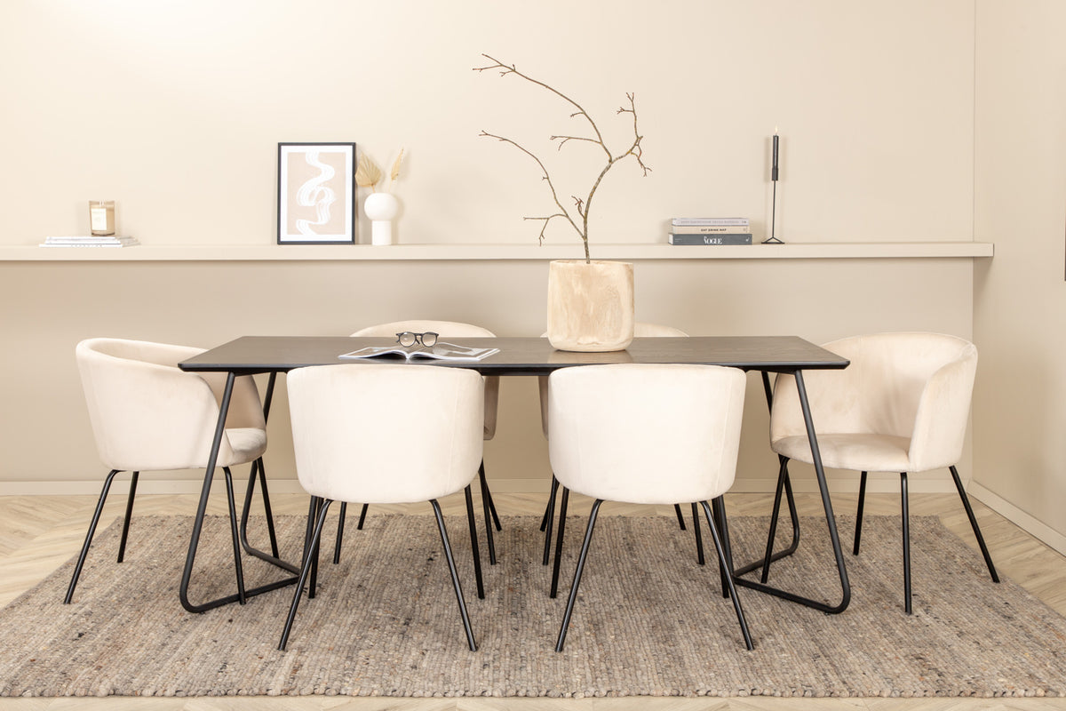 Dining Chair Beige + Rectangular Dining Table 75 x 190 x 90 Black