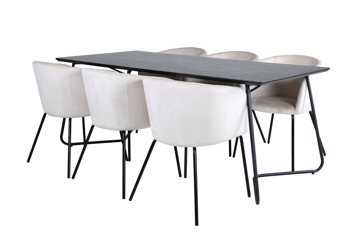 Dining Chair Beige + Rectangular Dining Table 75 x 190 x 90 Black