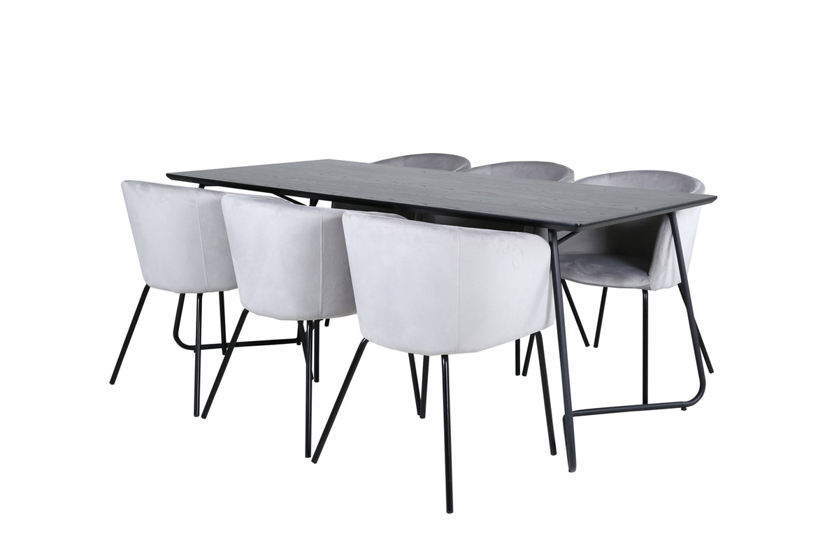 Dining Chair Grey + Rectangular Dining Table 75 x 190 x 90 Black