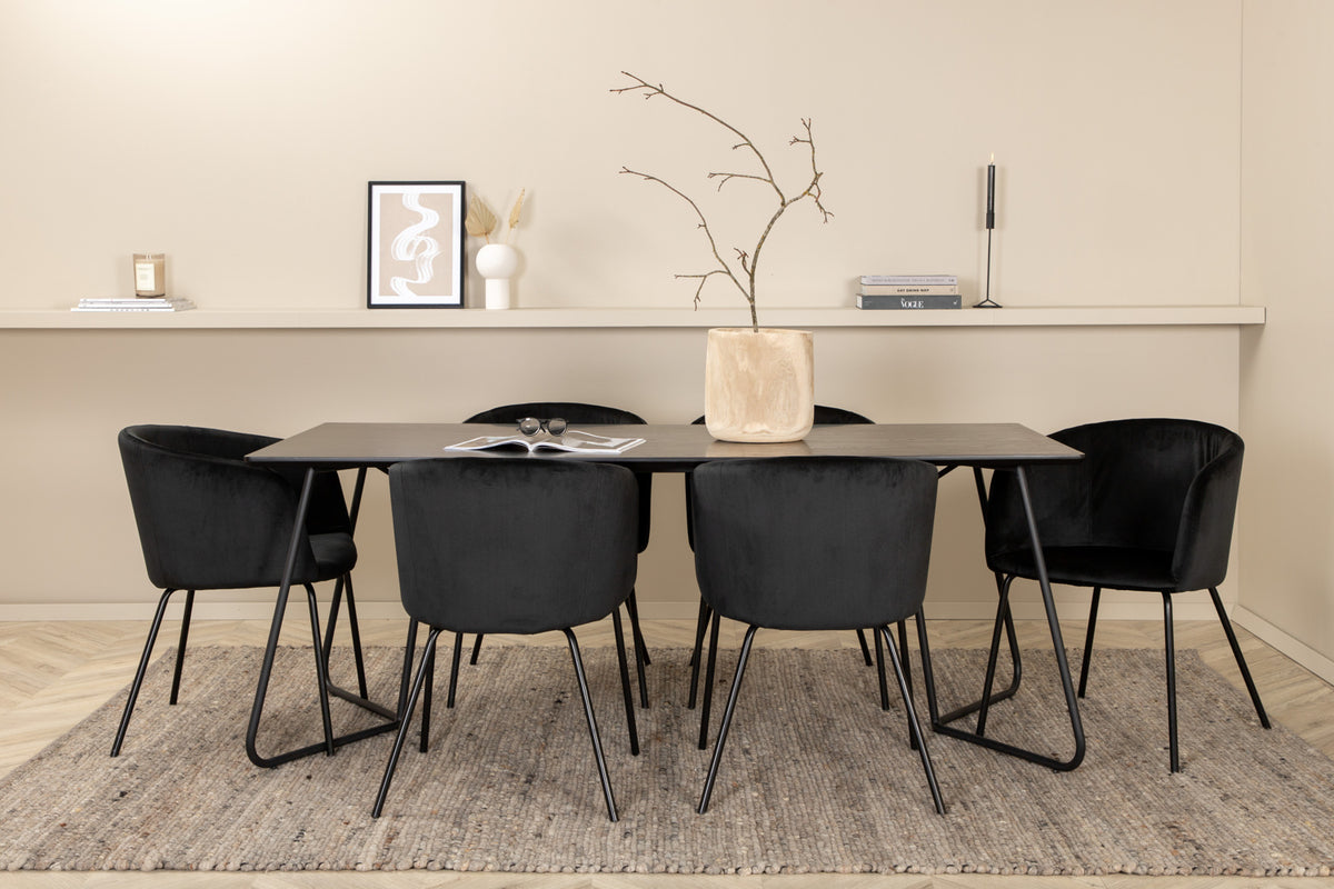 Dining Chair Black + Rectangular Dining Table 75 x 190 x 90 Black