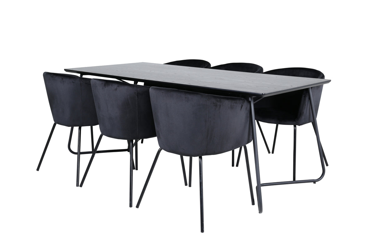 Dining Chair Black + Rectangular Dining Table 75 x 190 x 90 Black