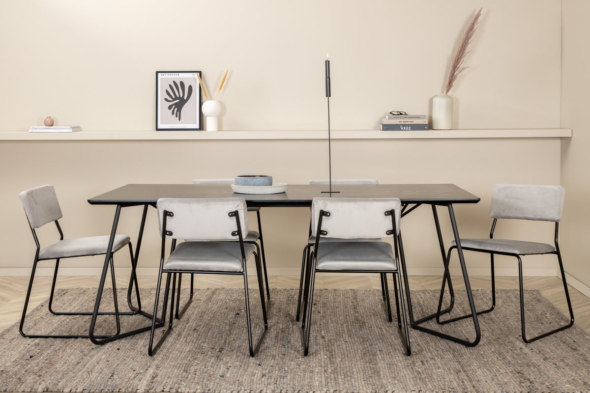 Dining Chair 2-pack Grey + Rectangular Dining Table 75 x 190 x 90 Black