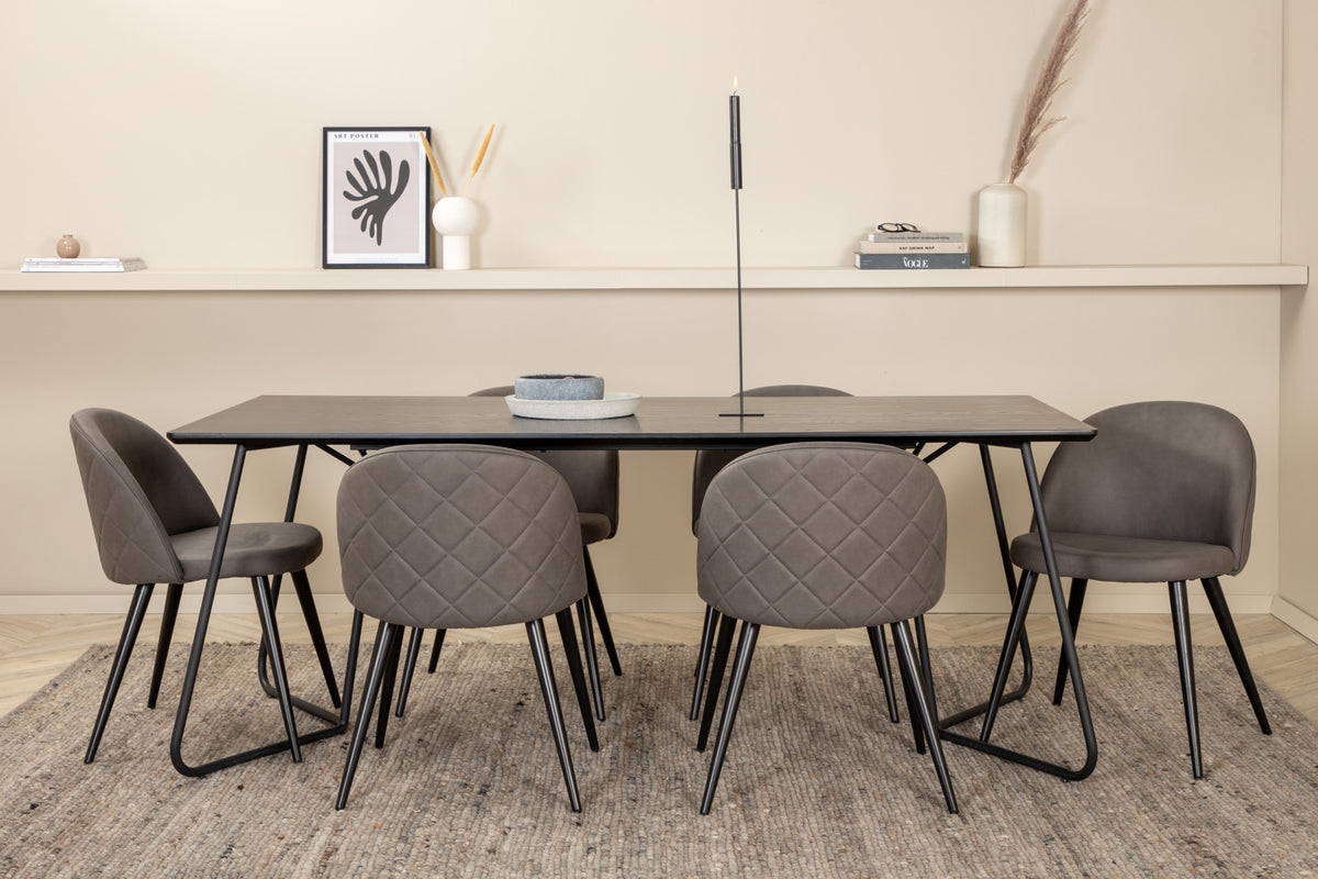 Rectangular Dining Table 75 x 190 x 90 Black + Dining Chair 2-pack Grey