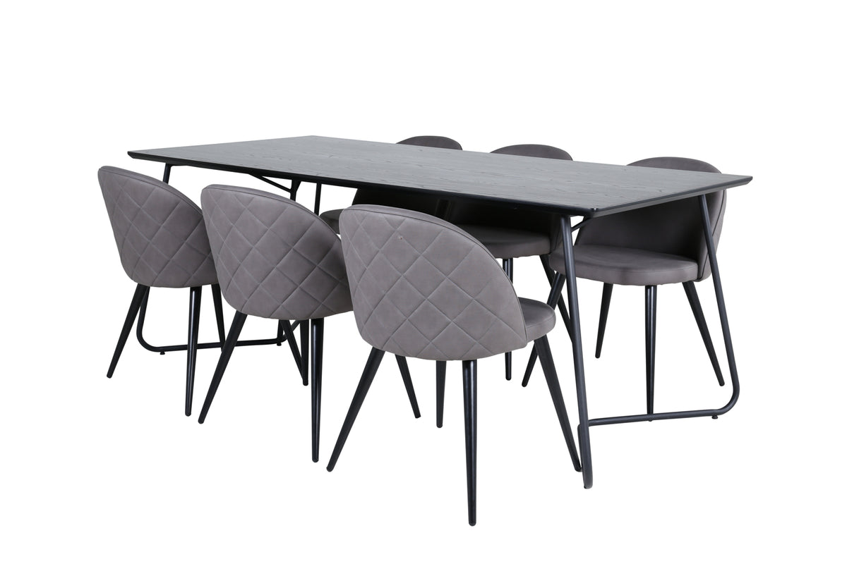 Rectangular Dining Table 75 x 190 x 90 Black + Dining Chair 2-pack Grey
