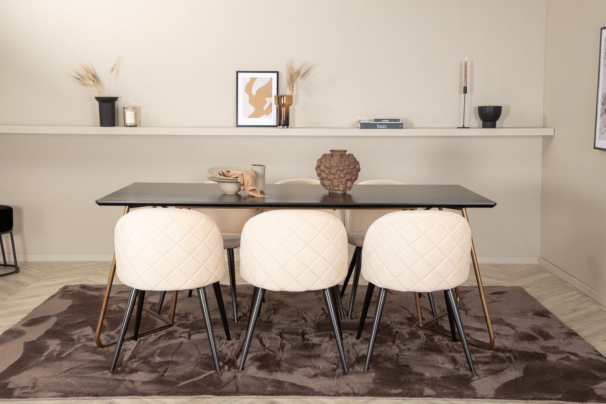 Rectangular Dining Table 75 x 190 x 90 Black + Dining Chair 2-pack Beige