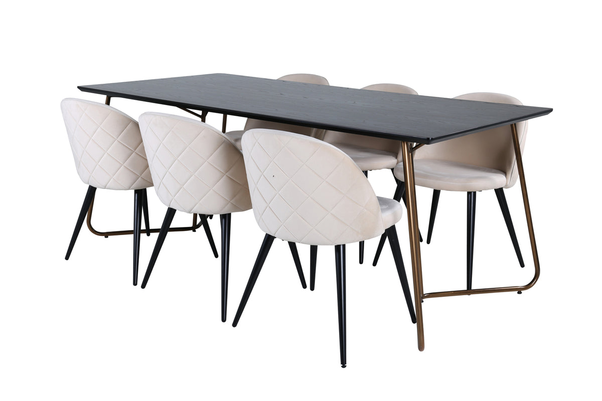 Rectangular Dining Table 75 x 190 x 90 Black + Dining Chair 2-pack Beige