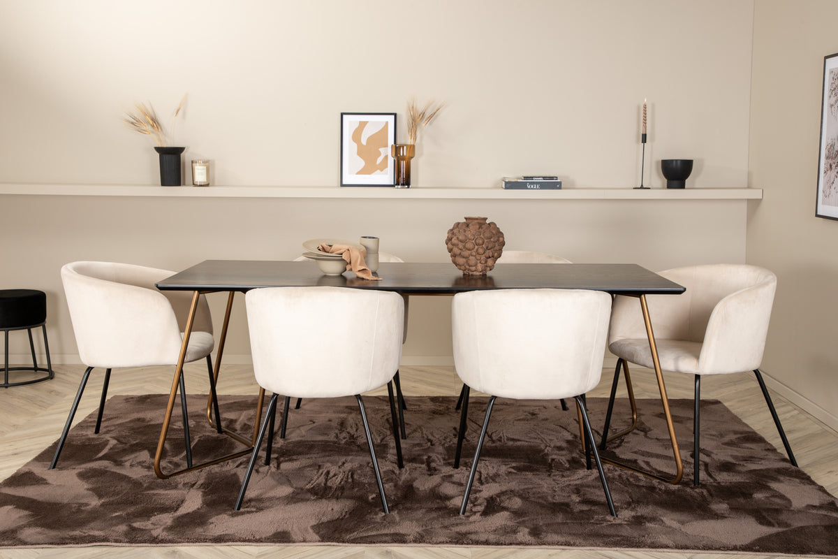 Dining Chair Beige + Rectangular Dining Table 75 x 190 x 90 Black