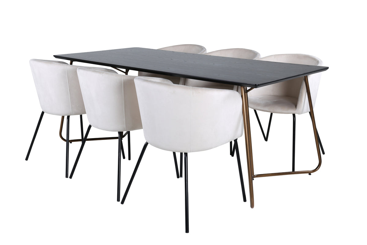 Dining Chair Beige + Rectangular Dining Table 75 x 190 x 90 Black