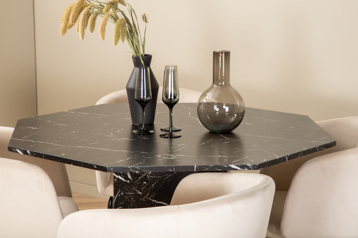 Dining Chair Beige + Round Dining Table ø110 Black