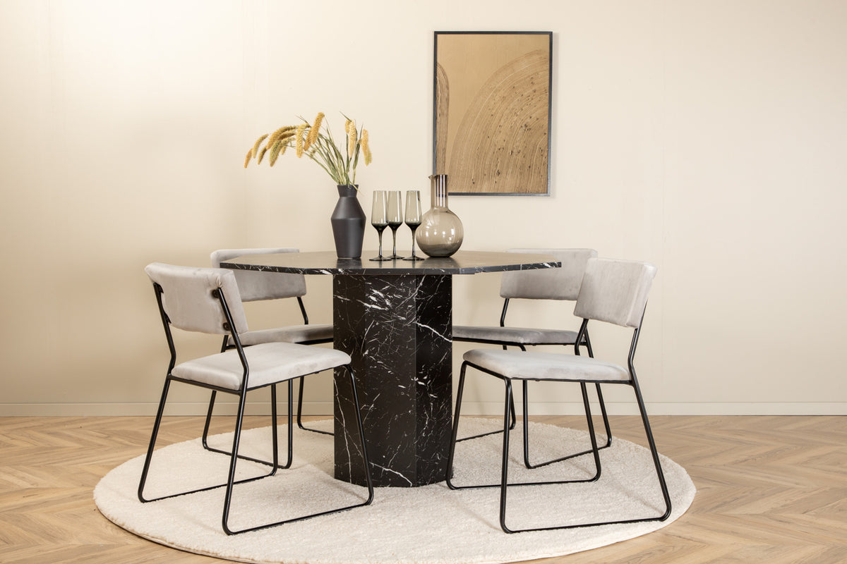 Dining Chair 2-pack Grey + Round Dining Table ø110 Black