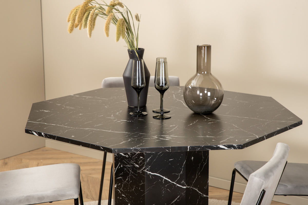 Dining Chair 2-pack Grey + Round Dining Table ø110 Black