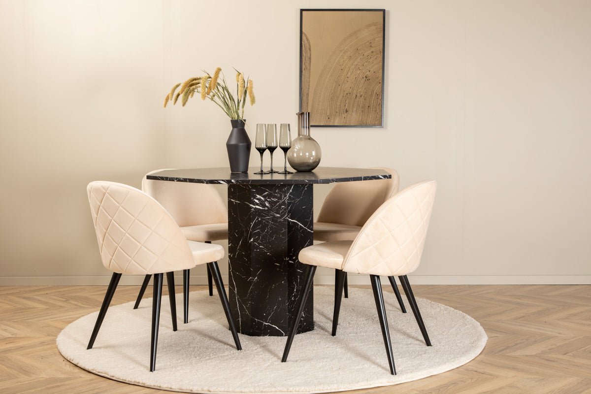 Round Dining Table ø110 Black + Dining Chair 2-pack Beige
