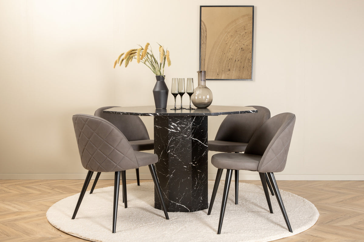 Round Dining Table ø110 Black + Dining Chair 2-pack Grey