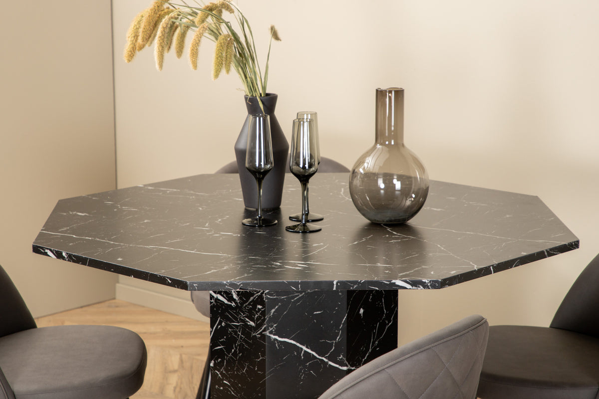 Round Dining Table ø110 Black + Dining Chair 2-pack Grey