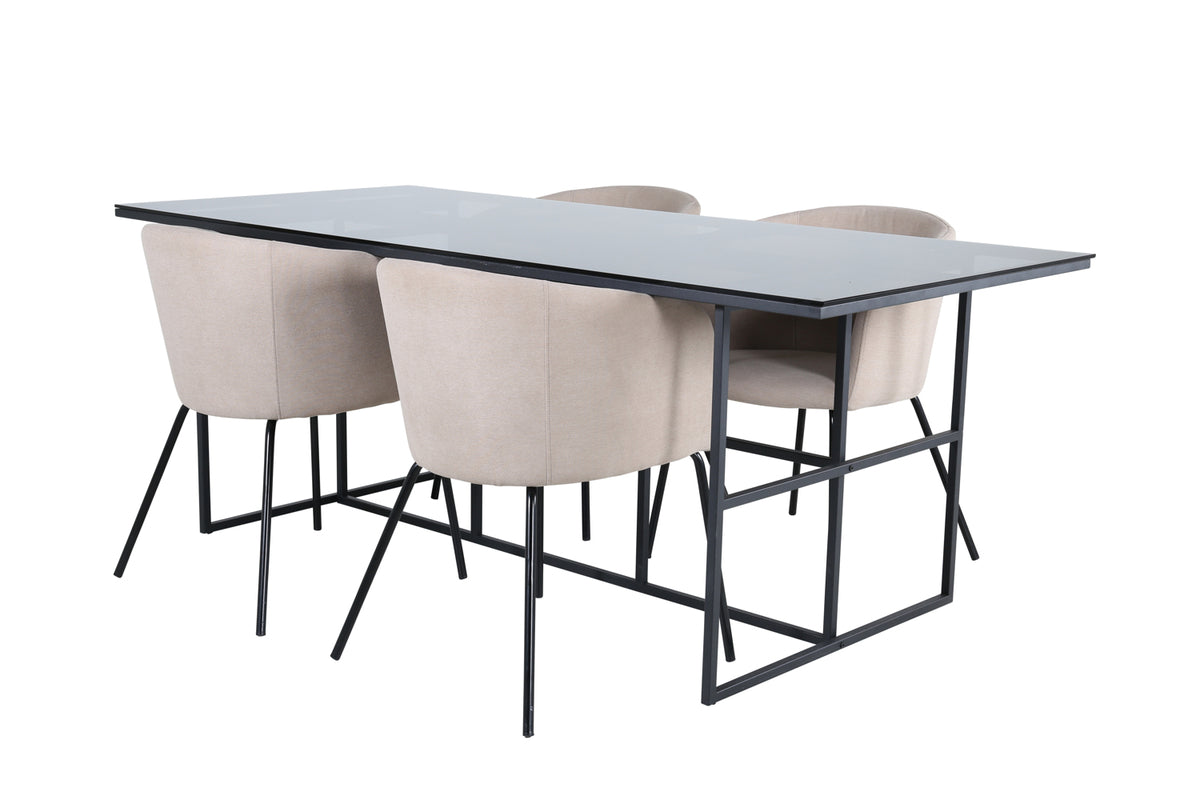 Dining Chair Beige + Rectangular Dining Table 74 x 200 x 90 Black