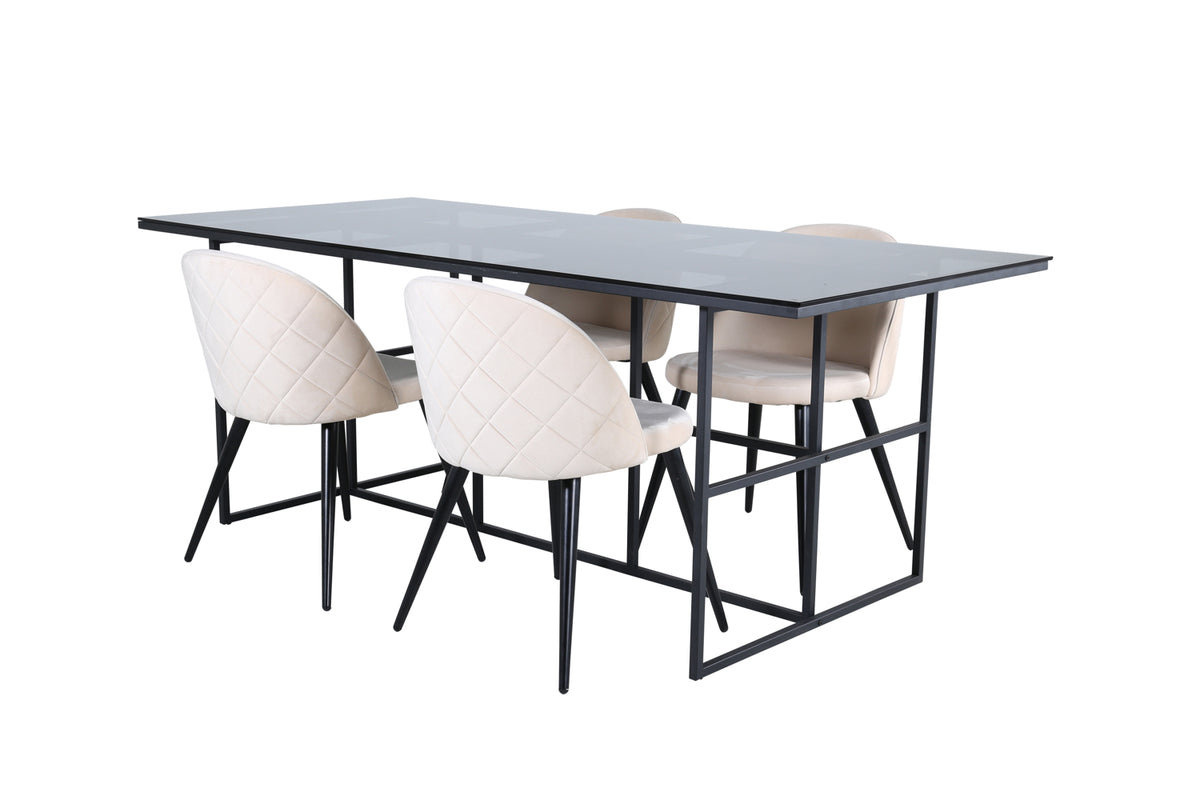Rectangular Dining Table 74 x 200 x 90 Black + Dining Chair 2-pack Beige
