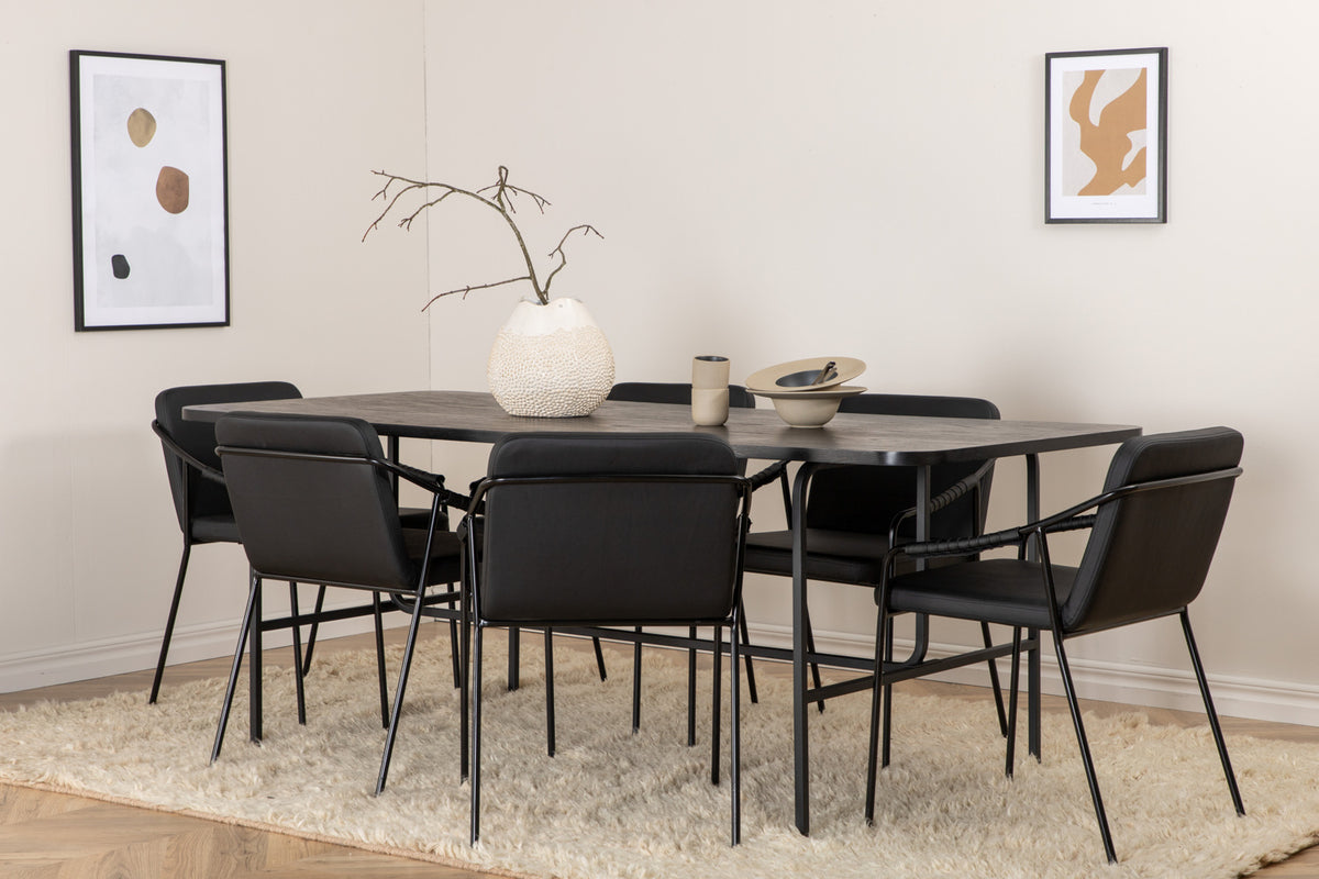 Dining Chair 2-pack Black + Rectangular Dining Table 75 x 200 x 90 Black