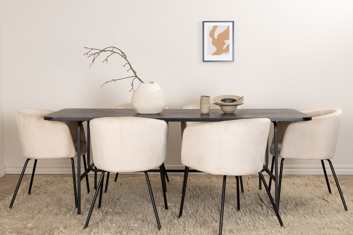 Dining Chair Beige + Rectangular Dining Table 75 x 200 x 90 Black