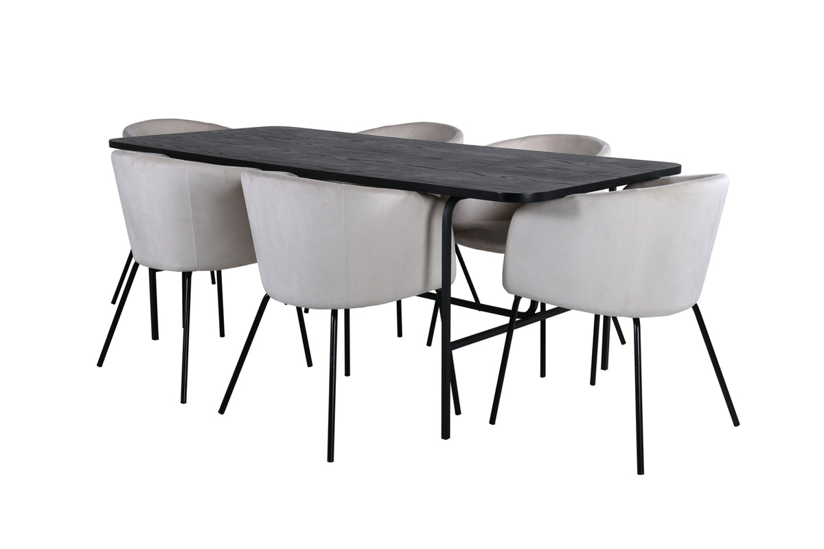 Dining Chair Beige + Rectangular Dining Table 75 x 200 x 90 Black