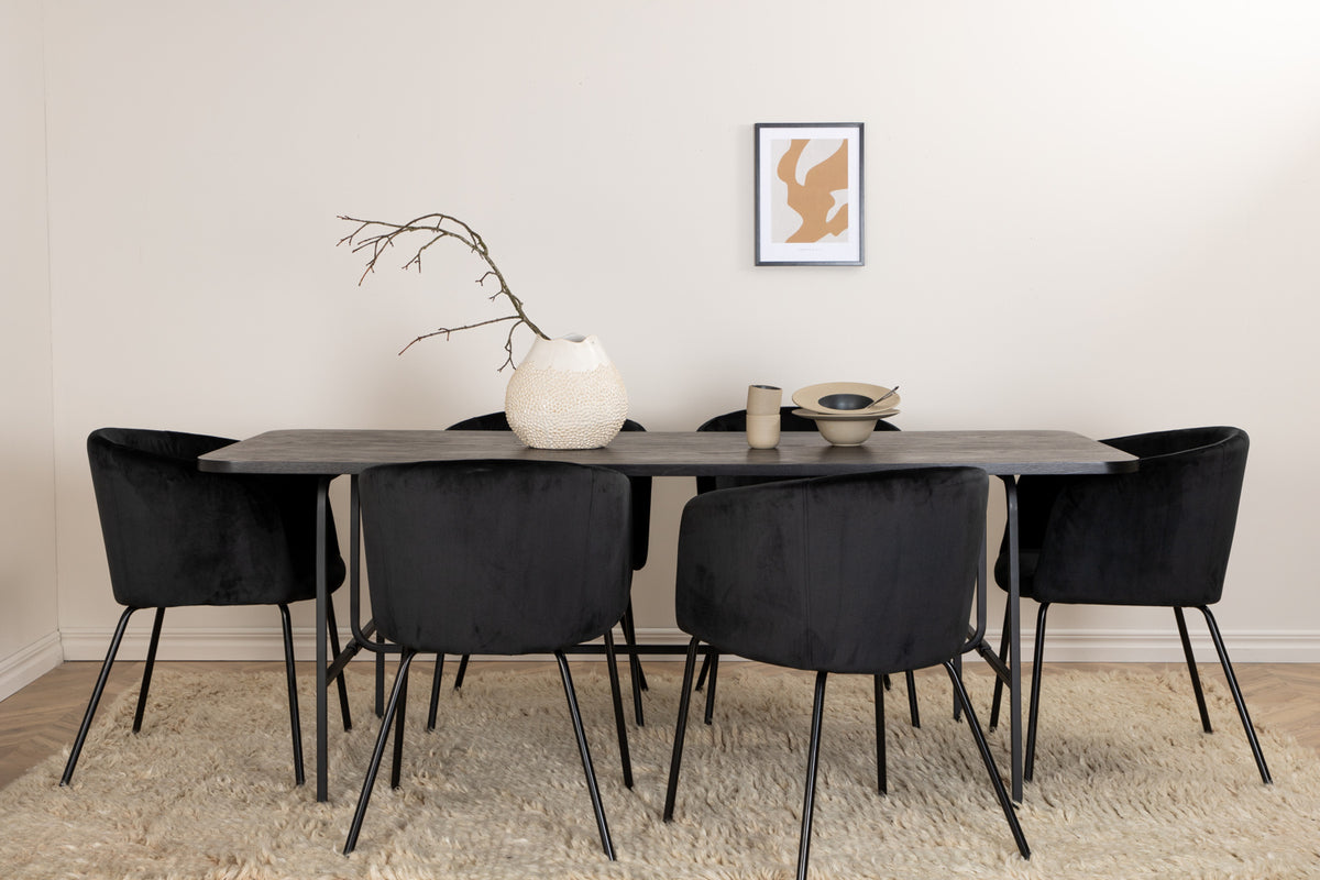 Dining Chair Black + Rectangular Dining Table 75 x 200 x 90 Black