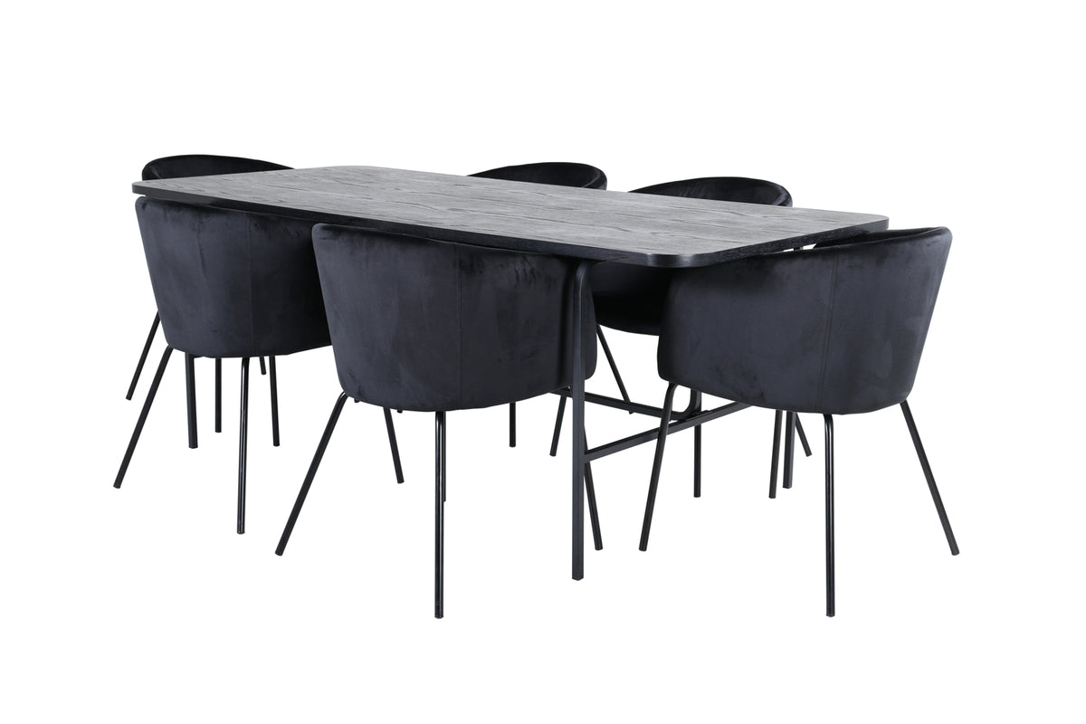 Dining Chair Black + Rectangular Dining Table 75 x 200 x 90 Black