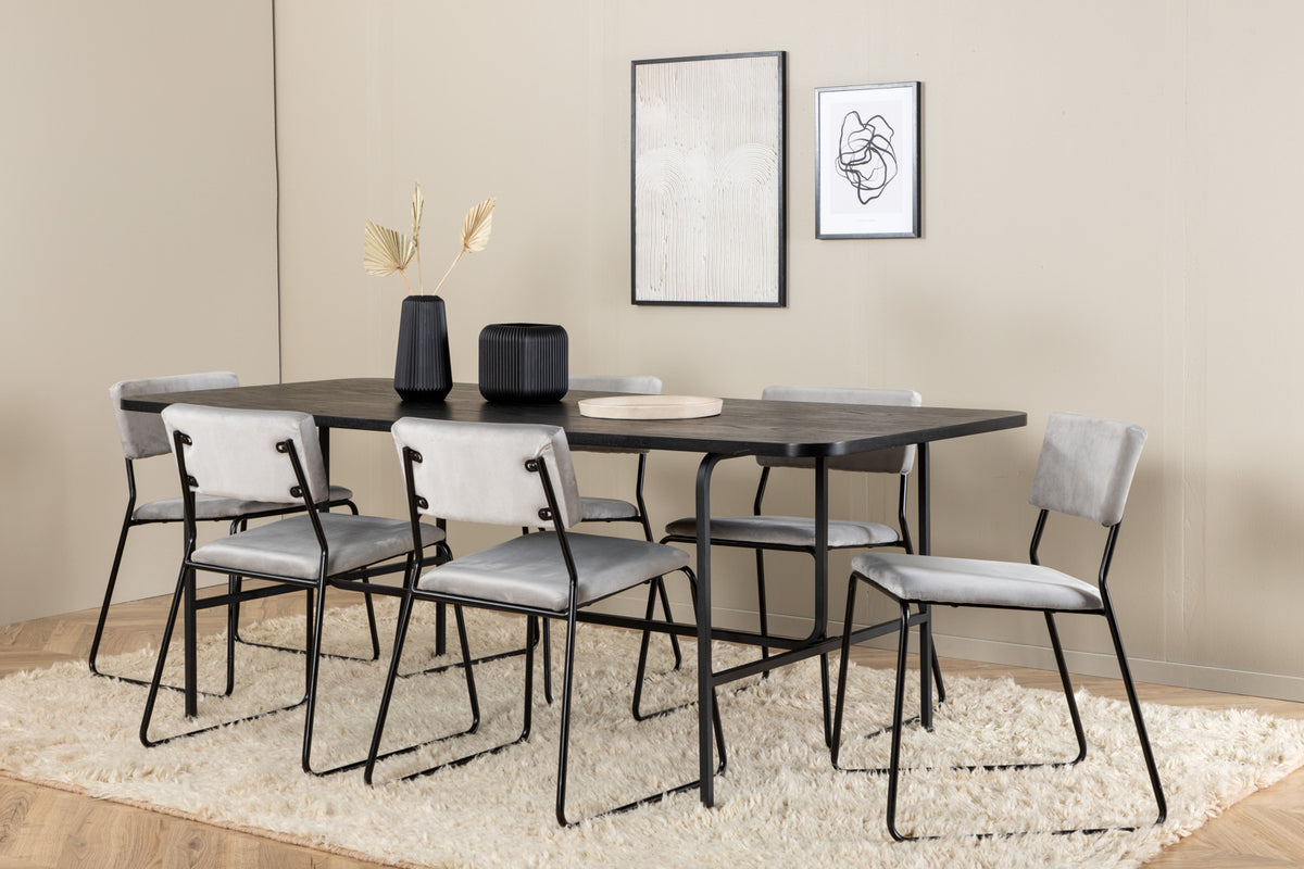 Dining Chair 2-pack Grey + Rectangular Dining Table 75 x 200 x 90 Black
