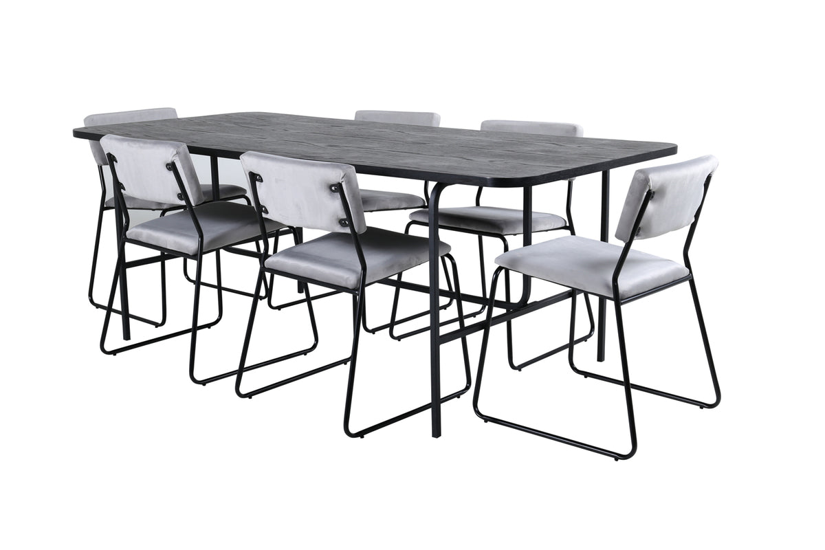 Dining Chair 2-pack Grey + Rectangular Dining Table 75 x 200 x 90 Black